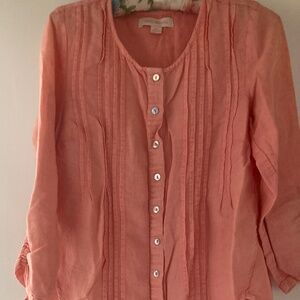April Cornell Coral Linen Pintuck Top / XXS